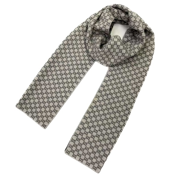 254 Gucci GG Logo Gray Wool Winter Scarf - Picture 2 of 9